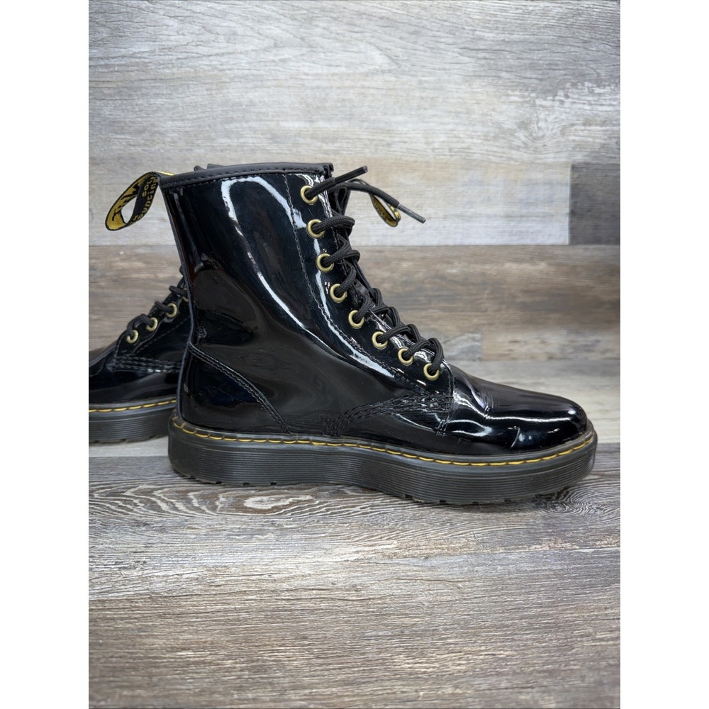 Dr Martens Womens Boots 8 Zavala Black Patent Leather Lace Up Combat - Picture 8 of 12